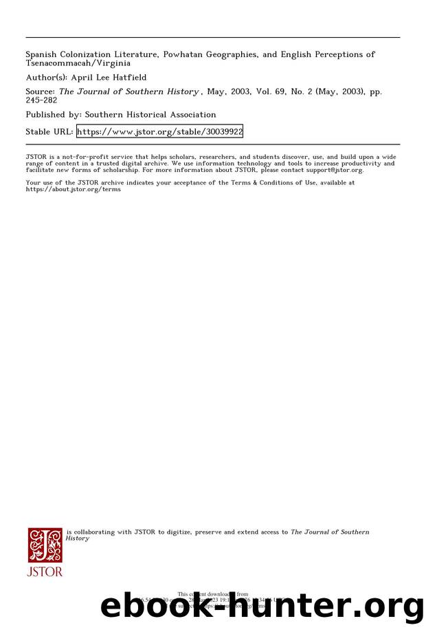 Spanish Colonization Literature, Powhatan Geographies, and English Perceptions of TsenacommacahVirginia by Unknown