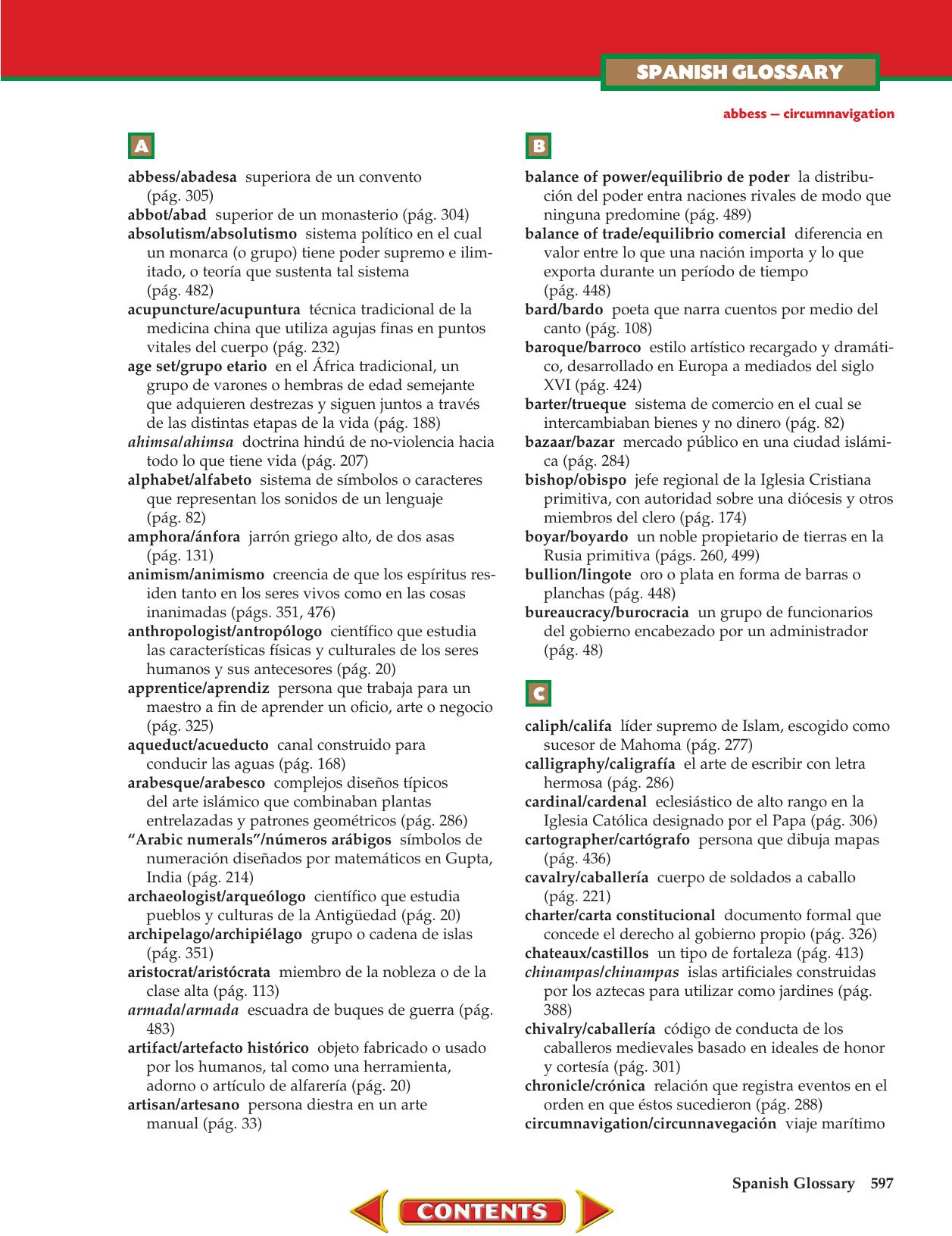 Spanish Glossary by Glencoe/McGraw-Hill