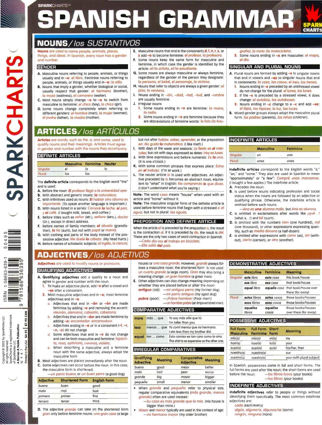 Spanish Grammar (SparkCharts) by SparkNotes Editors