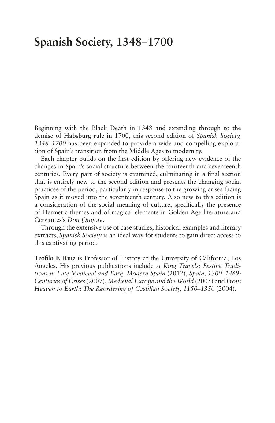 Spanish Society, 1348â1700 by Teofilo F. Ruiz