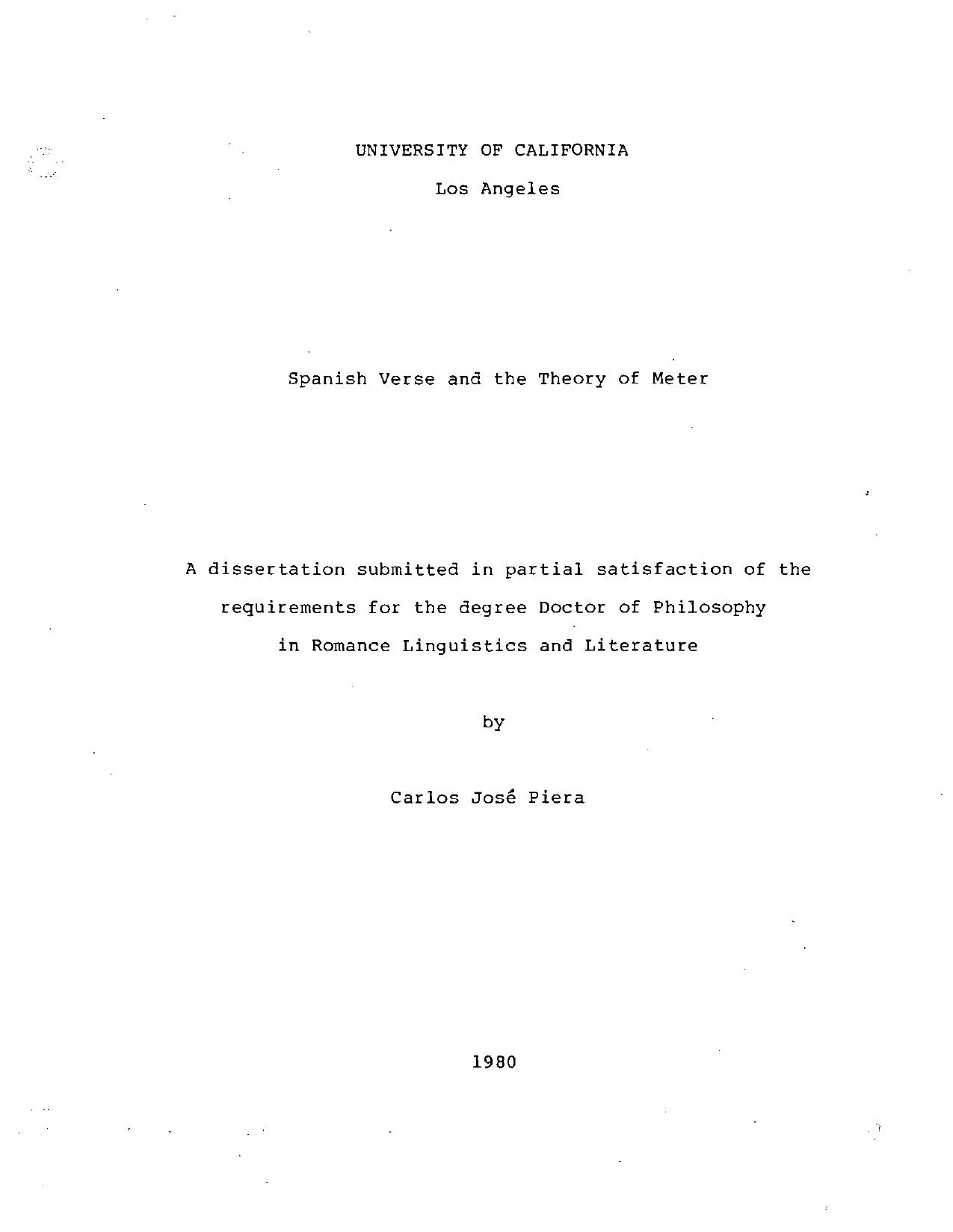 Spanish Verse and the Theory of Meter [PhD Dissertation] by Carlos Piera