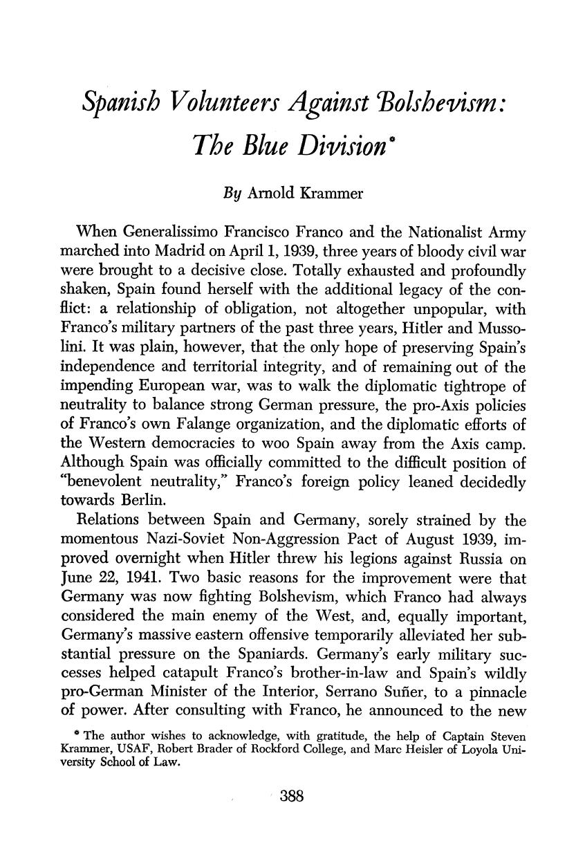 Spanish Volunteers against Bolshevism; The Blue Division by Unknown