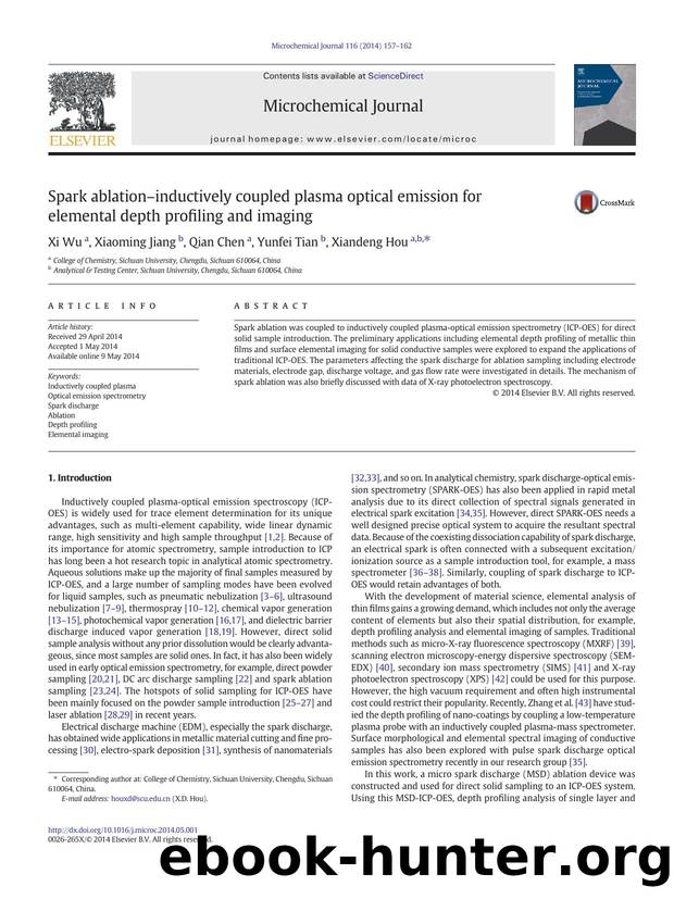 Spark ablationâinductively coupled plasma optical emission for elemental depth profiling and imaging by Xi Wu & Xiaoming Jiang & Qian Chen & Yunfei Tian & Xiandeng Hou