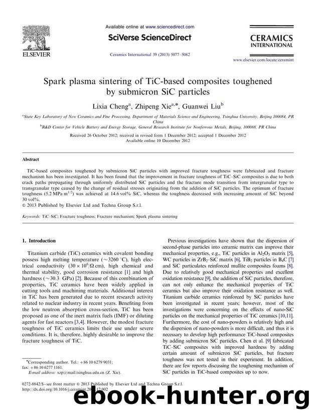 Spark plasma sintering of TiC-based composites toughened by submicron SiC particles by Lixia Cheng & Zhipeng Xie & Guanwei Liu