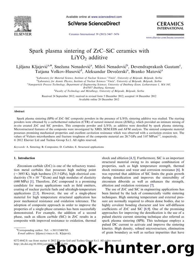 Spark plasma sintering of ZrCâSiC ceramics with LiYO2 additive by unknow