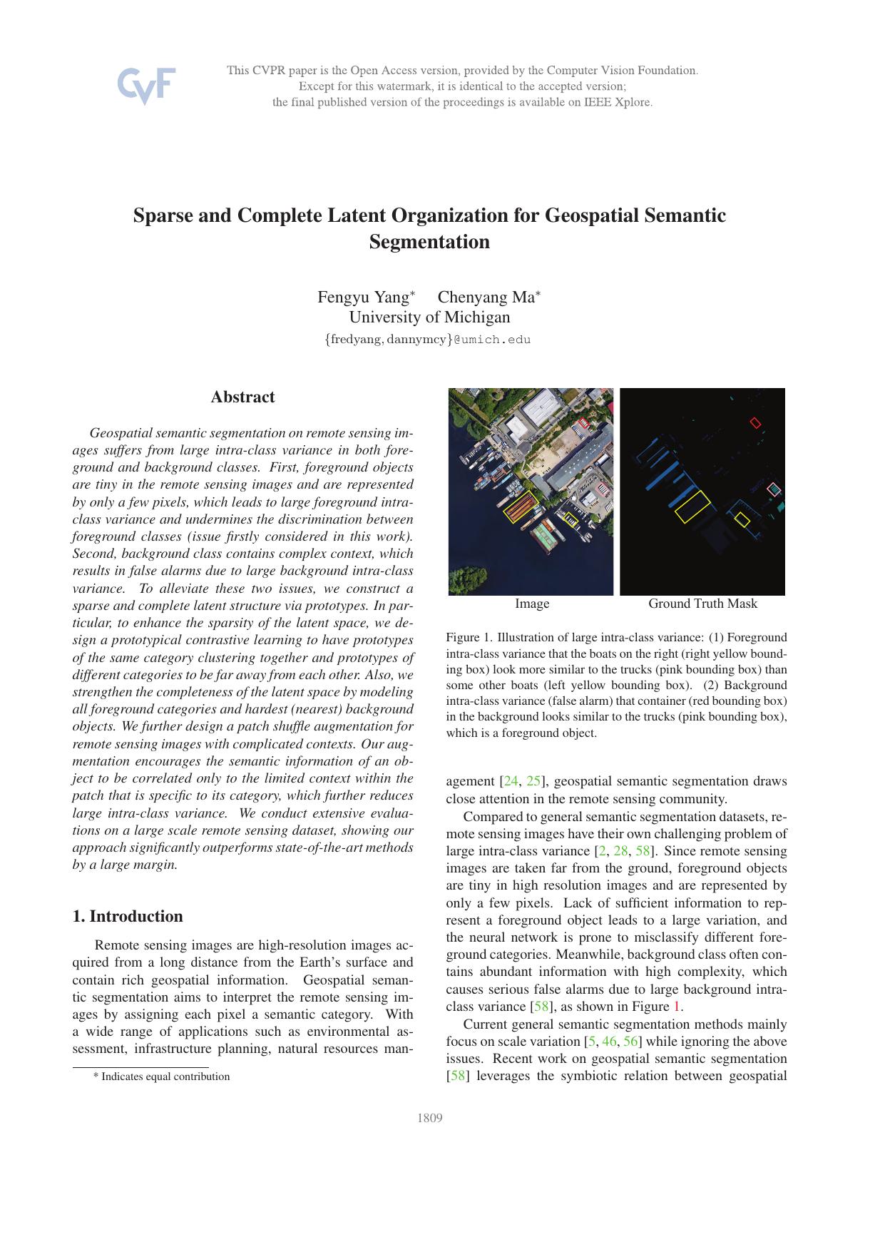 Sparse and Complete Latent Organization for Geospatial Semantic Segmentation by Fengyu Yang & Chenyang Ma