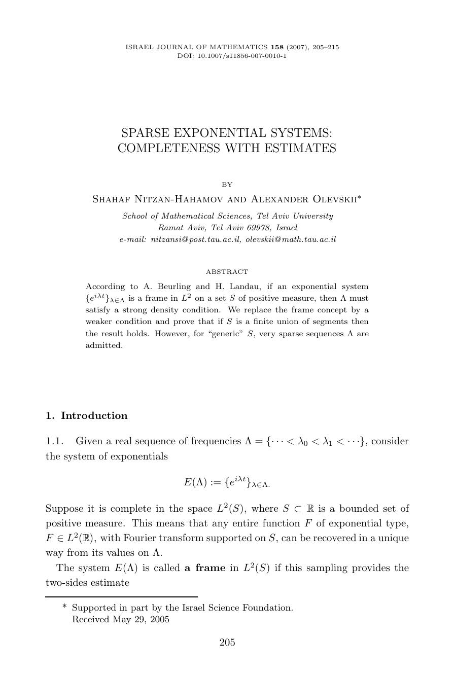 Sparse exponential systems: Completeness with estimates by Unknown