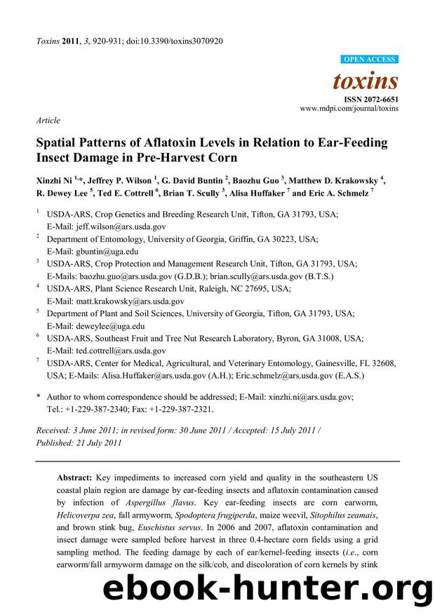 Spatial Patterns of Aflatoxin Levels in Relation to Ear-Feeding Insect Damage in Pre-Harvest Corn by unknow