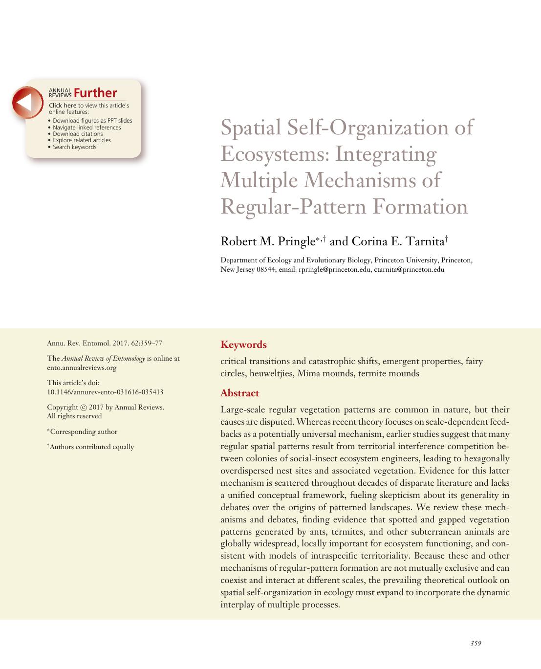 Spatial Self-Organization of Ecosystems: Integrating Multiple Mechanisms of Regular-Pattern Formation by Robert M. Pringle and Corina E. Tarnita