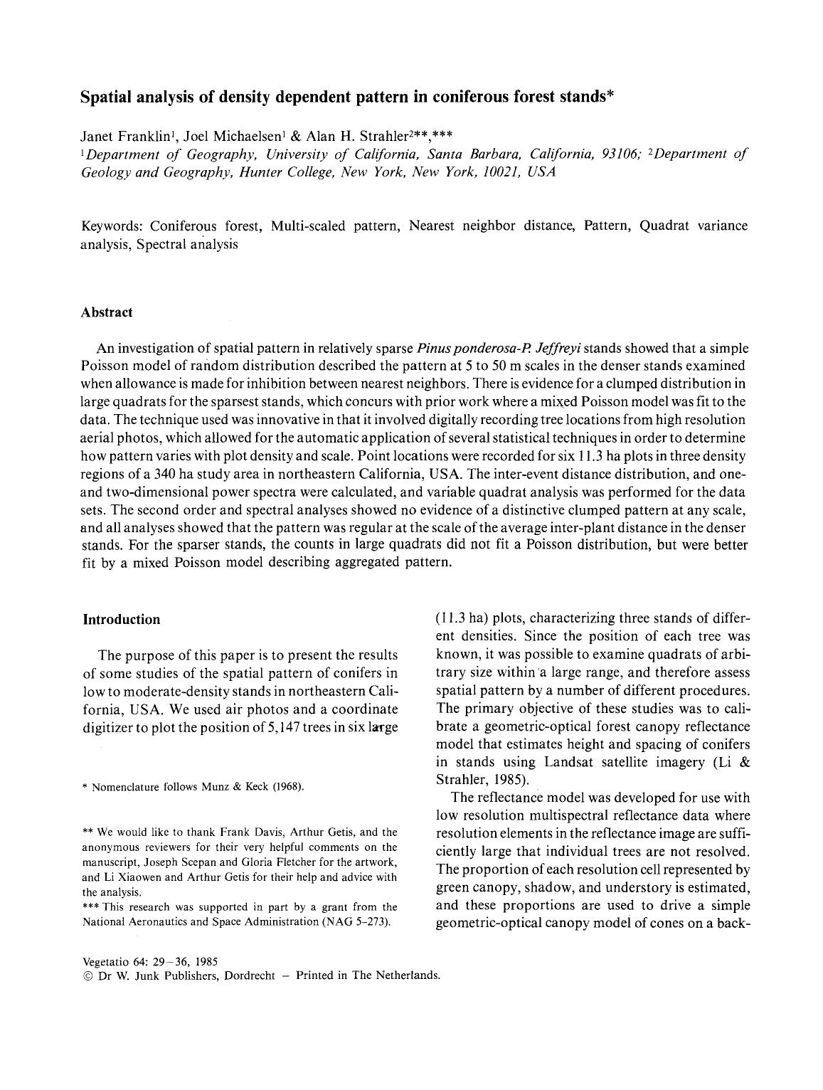 Spatial analysis of density dependent pattern in coniferous forest stands by Unknown