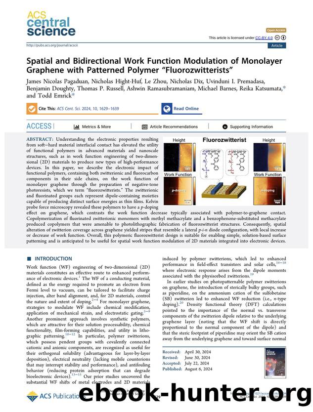 Spatial and Bidirectional Work Function Modulation of Monolayer Graphene with Patterned Polymer âFluorozwitteristsâ by unknow