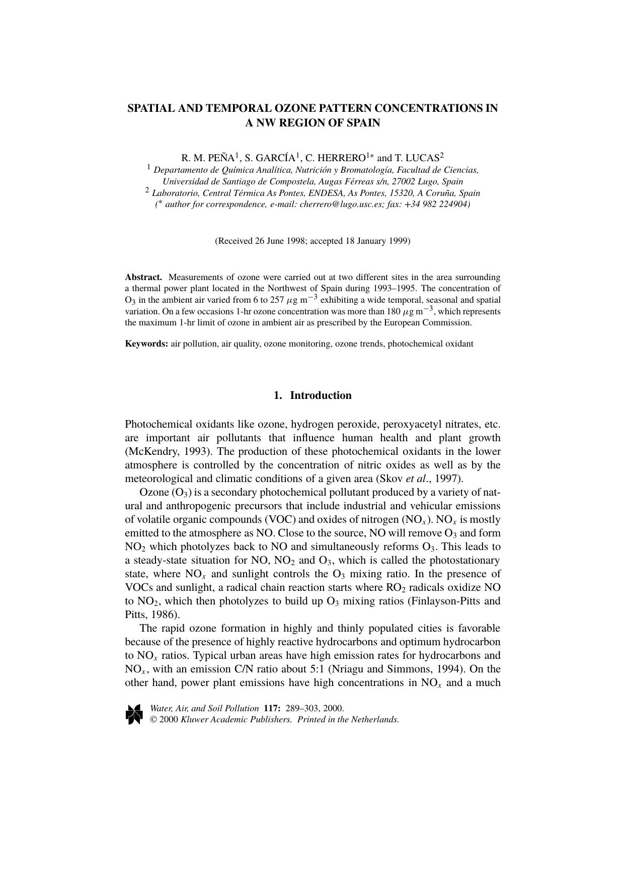 Spatial and Temporal Ozone Pattern Concentrations in a NW Region of Spain by Unknown