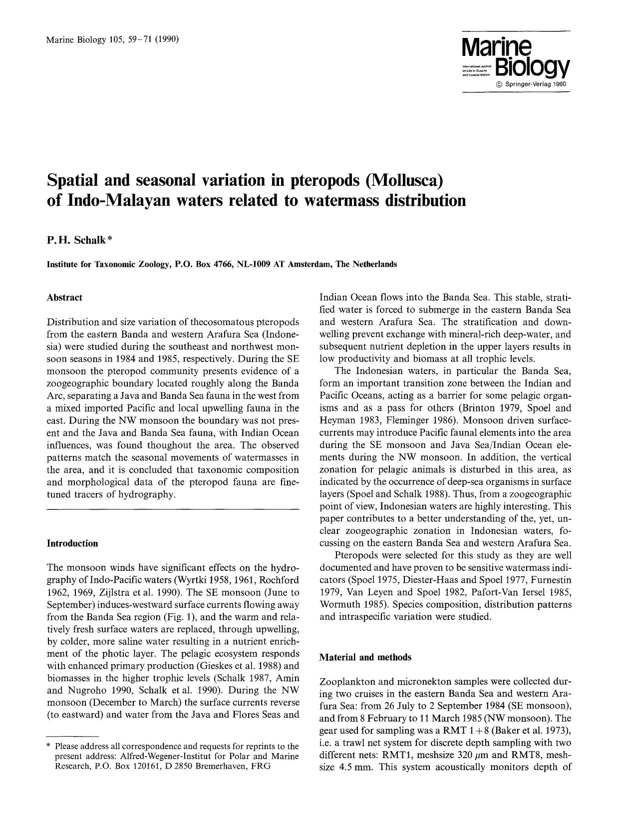 Spatial and seasonal variation in pteropods (Mollusca) of Indo-Malayan waters related to watermass distribution by Unknown