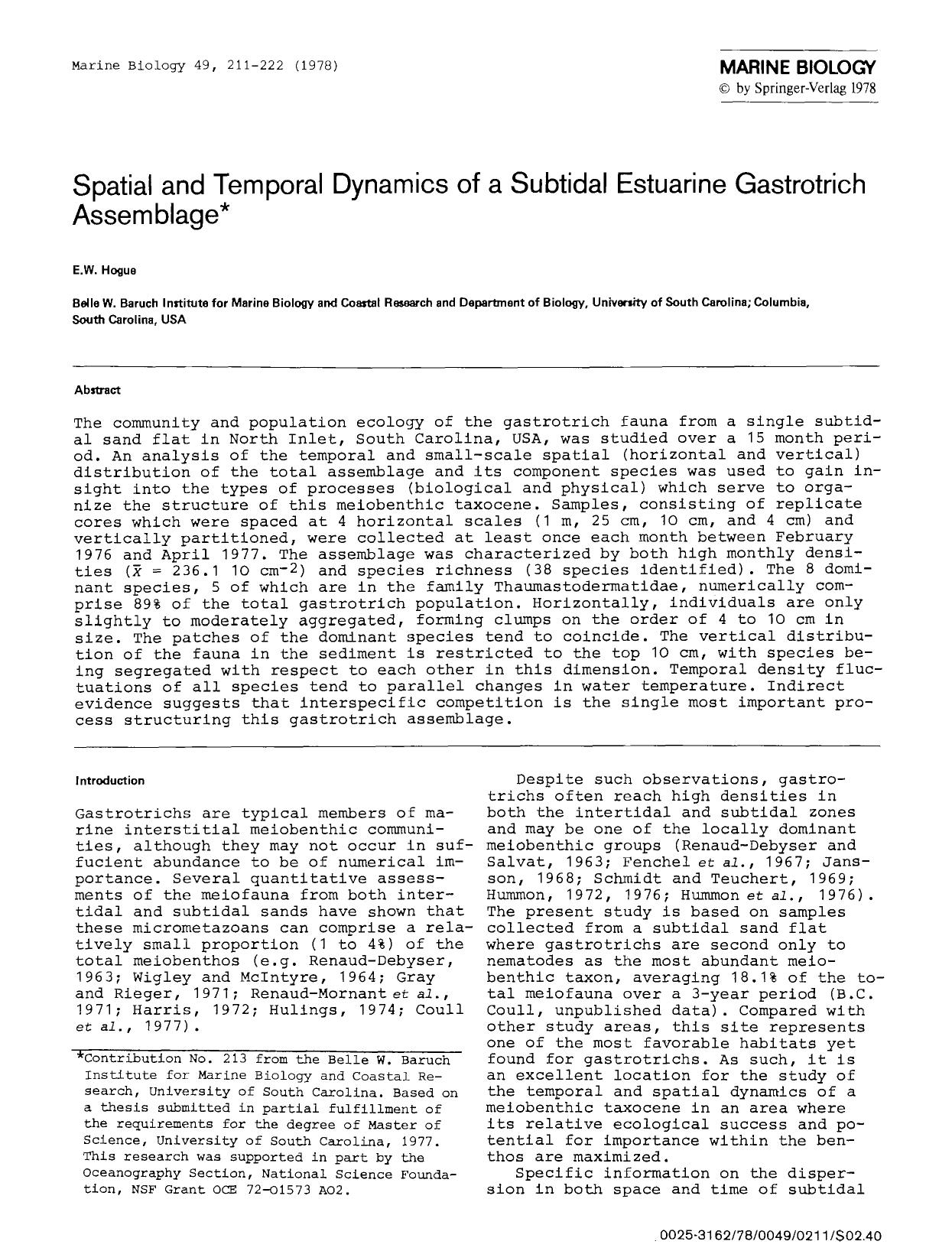 Spatial and temporal dynamics of a subtidal estuarine gastrotrich assemblage by Unknown