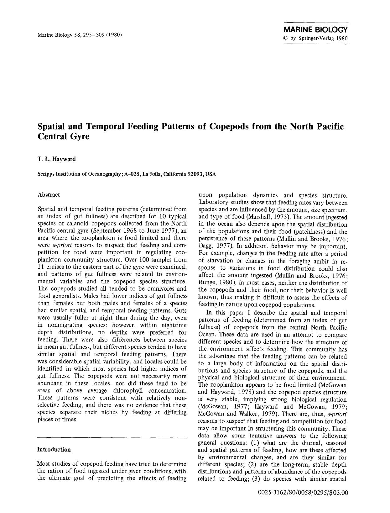 Spatial and temporal feeding patterns of copepods from the North Pacific centra gyre by Unknown
