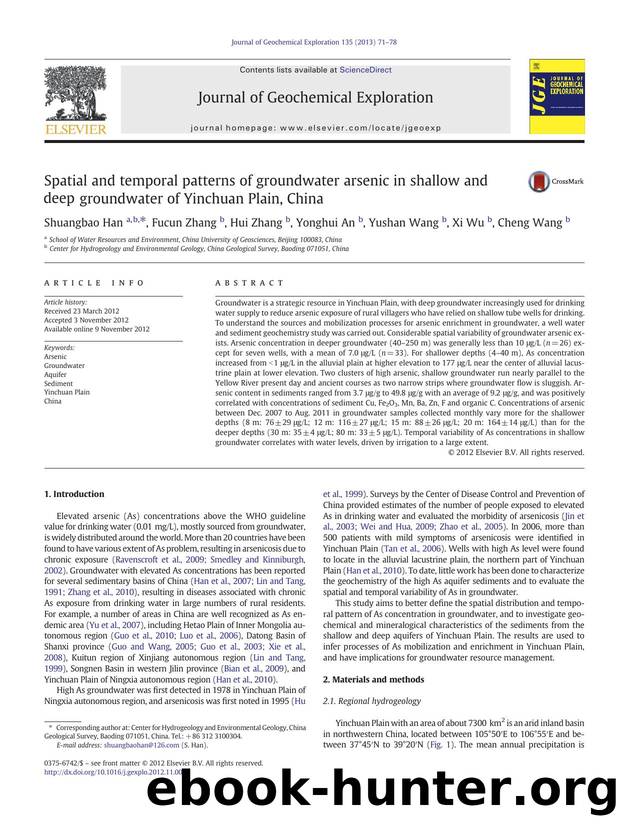 Spatial and temporal patterns of groundwater arsenic in shallow and deep groundwater of Yinchuan Plain, China by Shuangbao Han & Fucun Zhang & Hui Zhang & Yonghui An & Yushan Wang & Xi Wu & Cheng Wang