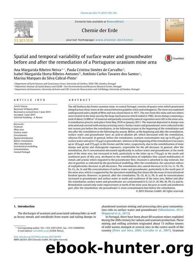 Spatial and temporal variability of surface water and groundwater before and after the remediation of a Portuguese uranium mine area by unknow