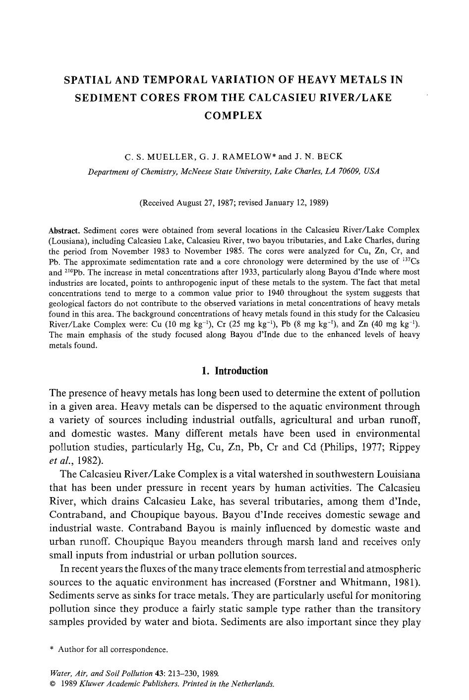 Spatial and temporal variation of heavy metals in sediment cores from the calcasieu riverlake complex by Unknown