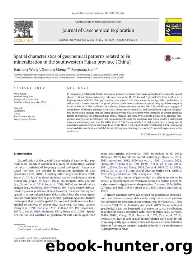 Spatial characteristics of geochemical patterns related to Fe mineralization in the southwestern Fujian province (China) by Haicheng Wang & Qiuming Cheng & Renguang Zuo