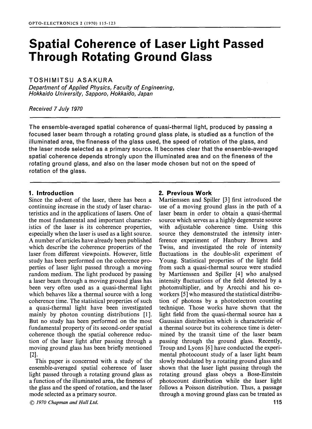 Spatial coherence of laser light passed through rotating ground glass by Unknown