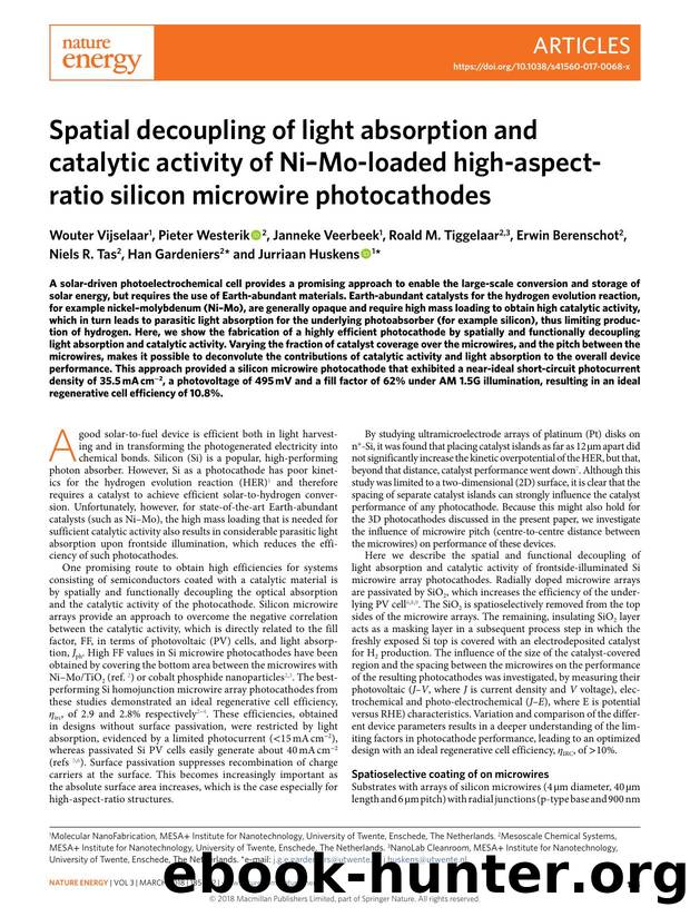Spatial decoupling of light absorption and catalytic activity of NiâMo-loaded high-aspect-ratio silicon microwire photocathodes by unknow