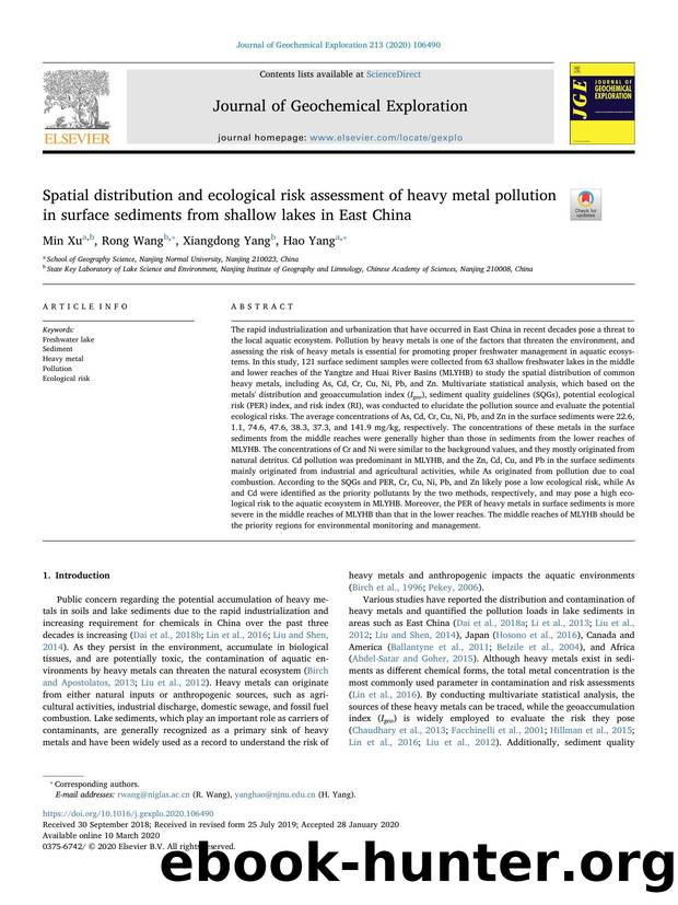 Spatial distribution and ecological risk assessment of heavy metal pollution in surface sediments from shallow lakes in East China by Min Xu & Rong Wang & Xiangdong Yang & Hao Yang