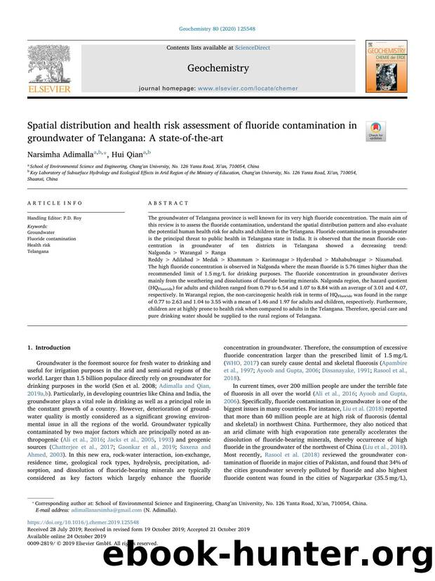 Spatial distribution and health risk assessment of fluoride contamination in groundwater of Telangana_ A state-of-the-art by Narsimha Adimalla & Hui Qian