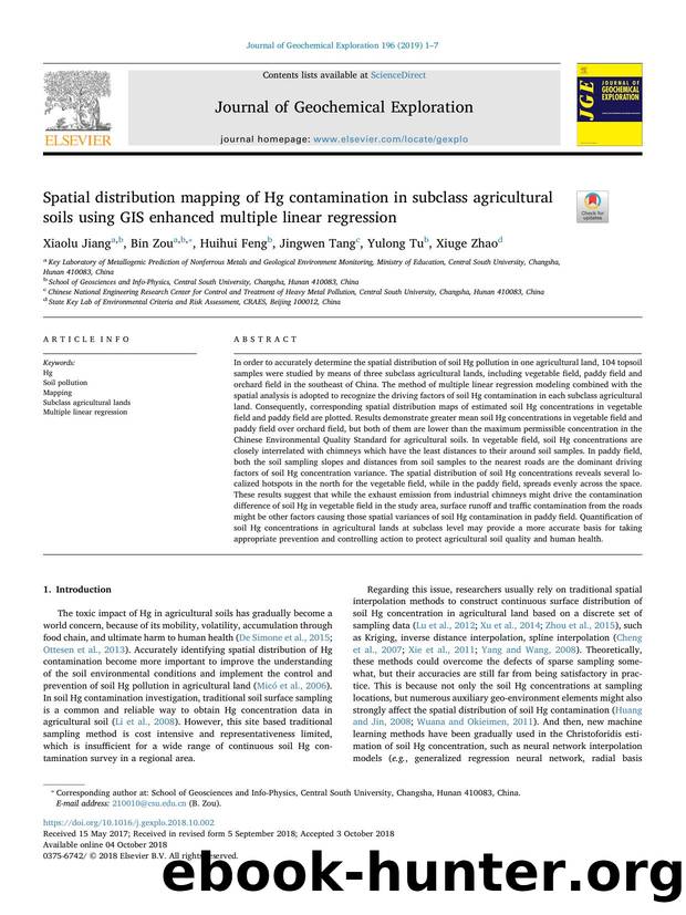 Spatial distribution mapping of Hg contamination in subclass agricultural soils using GIS enhanced multiple linear regression by Xiaolu Jiang & Bin Zou & Huihui Feng & Jingwen Tang & Yulong Tu & Xiuge Zhao