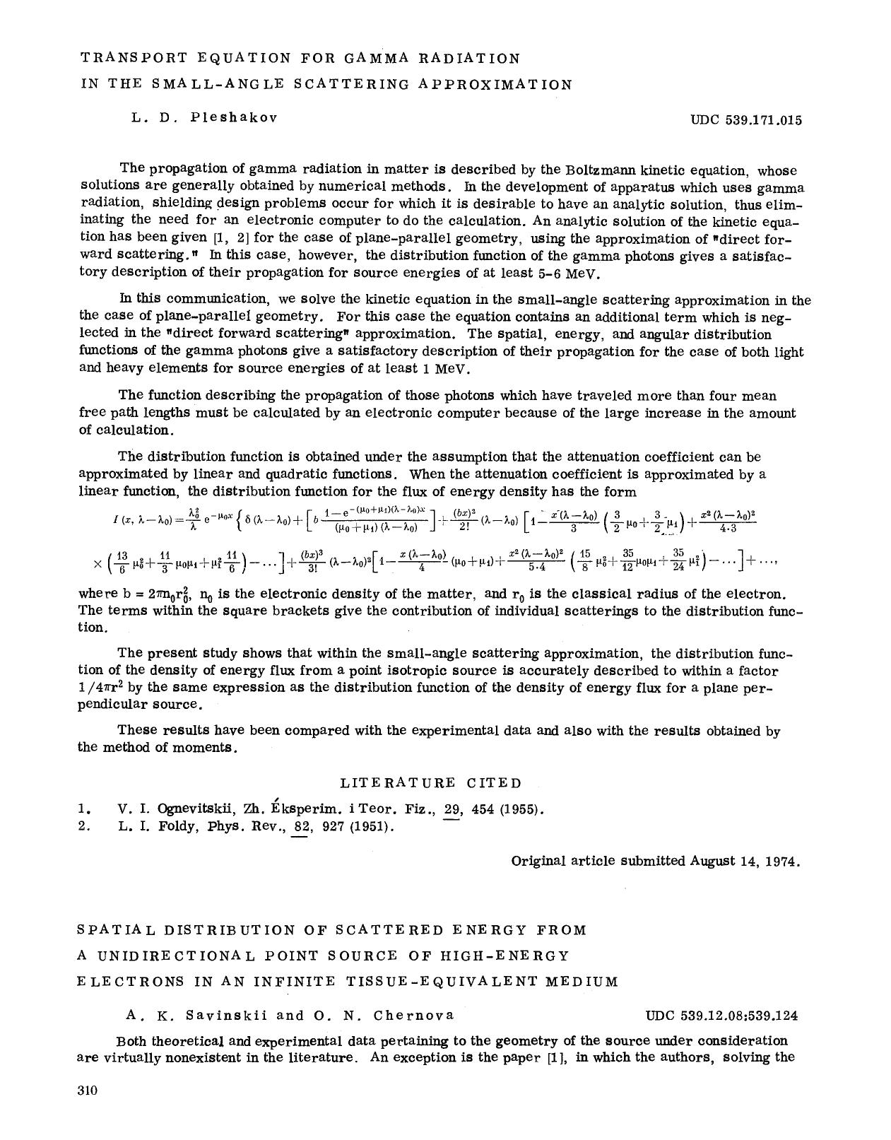 Spatial distribution of scattered energy from a unidirectional point source of high-energy electrons in an infinite tissue-equivalent medium by Unknown