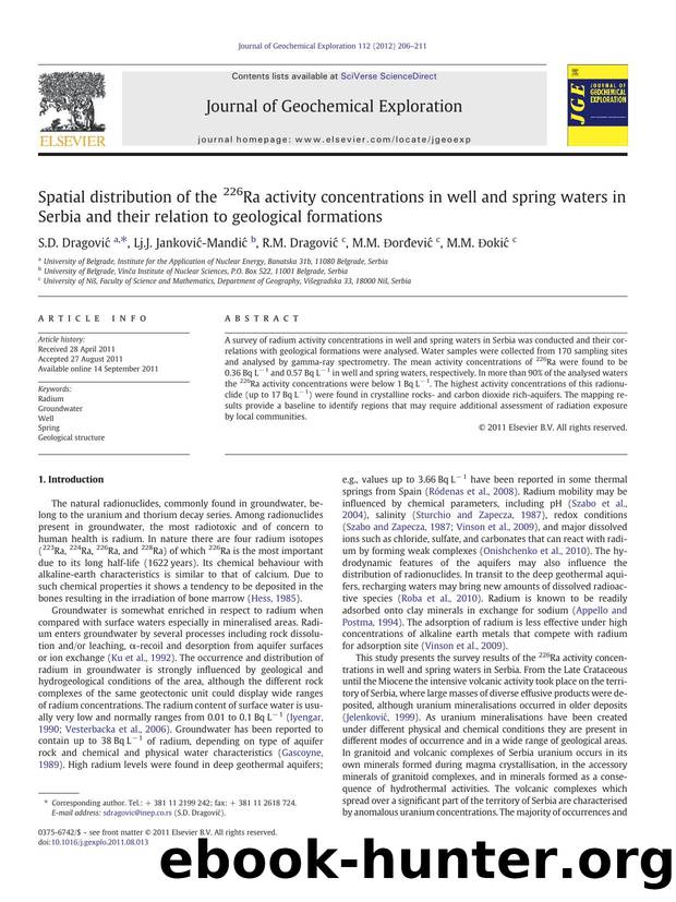 Spatial distribution of the 226Ra activity concentrations in well and spring waters in Serbia and their relation to geological formations by Unknown