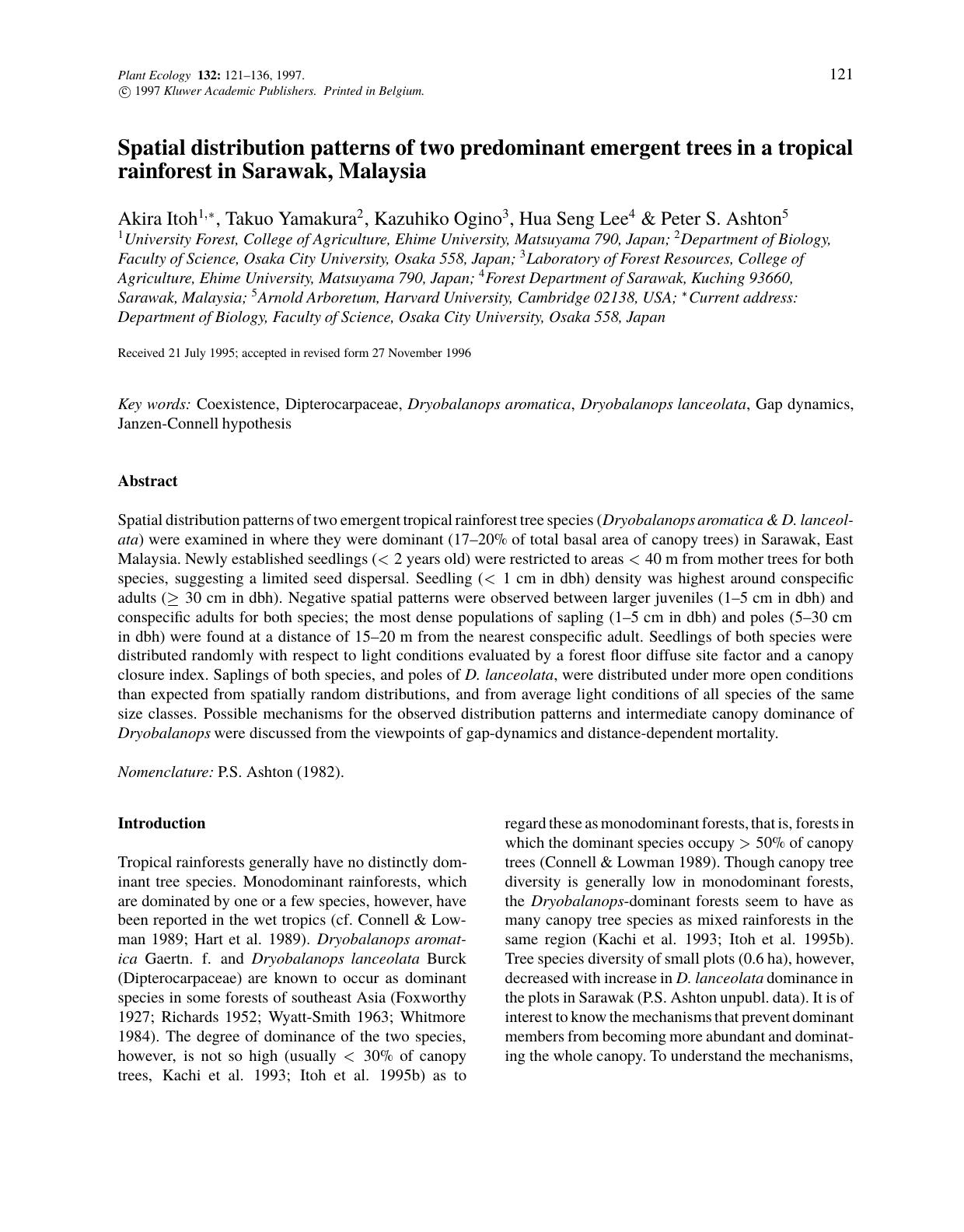 Spatial distribution patterns of two predominant emergent trees in a tropical rainforest in Sarawak, Malaysia by Unknown