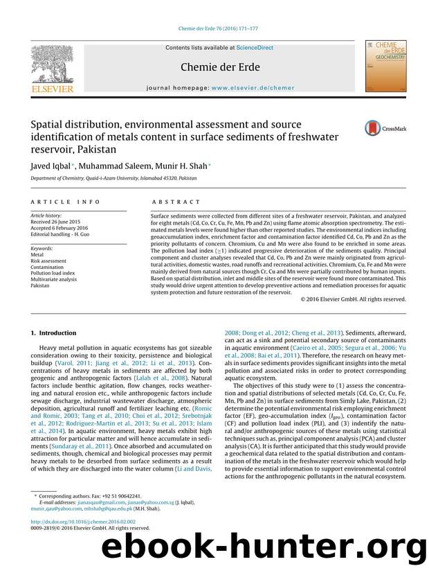 Spatial distribution, environmental assessment and source identification of metals content in surface sediments of freshwater reservoir, Pakistan by Javed Iqbal & Muhammad Saleem & Munir H. Shah