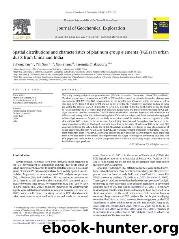 Spatial distributions and characteristics of platinum group elements (PGEs) in urban dusts from China and India by Suhong Pan & Yali Sun & Gan Zhang & Paromita Chakraborty