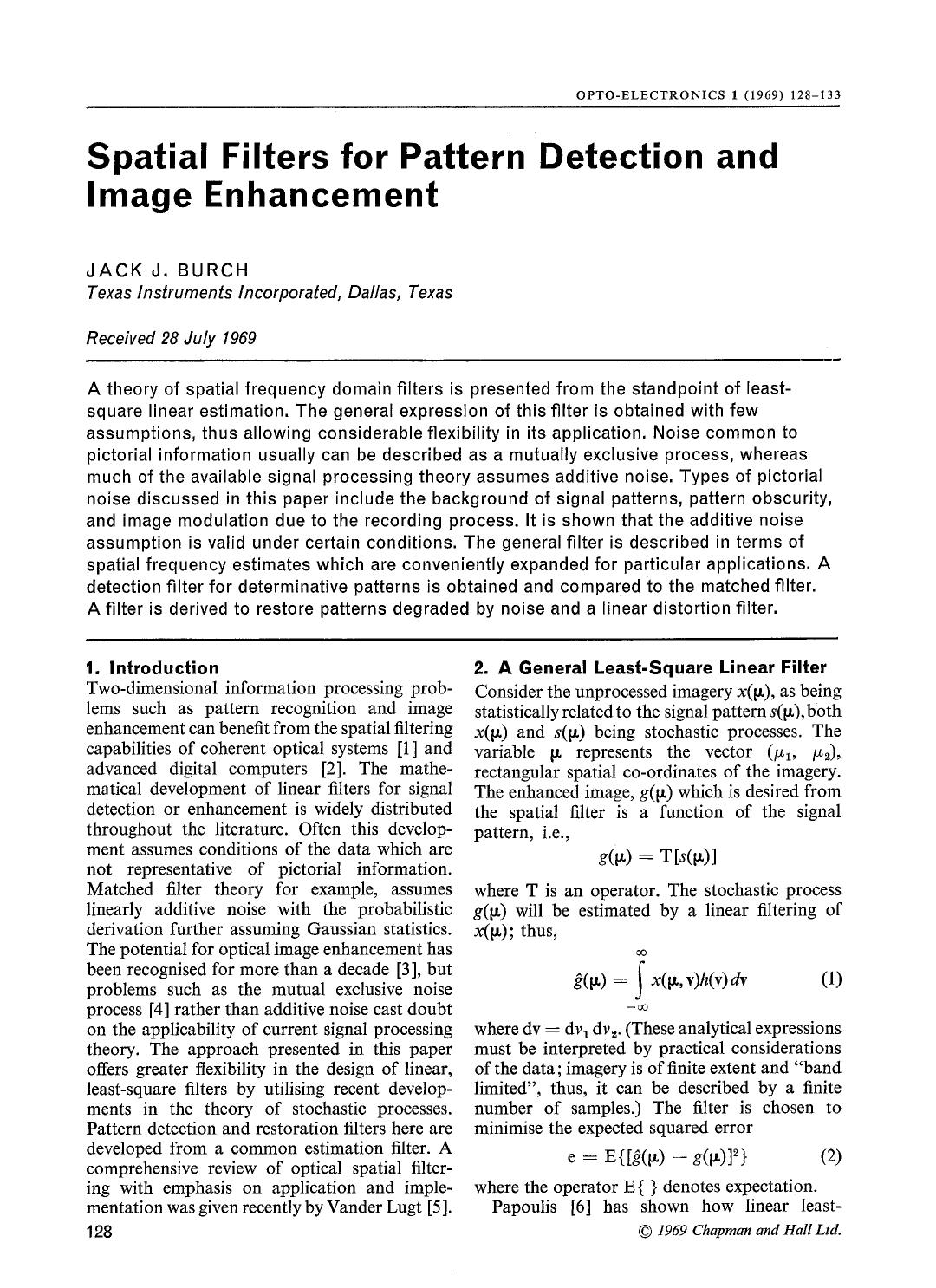 Spatial filters for pattern detection and image enhancement by Unknown
