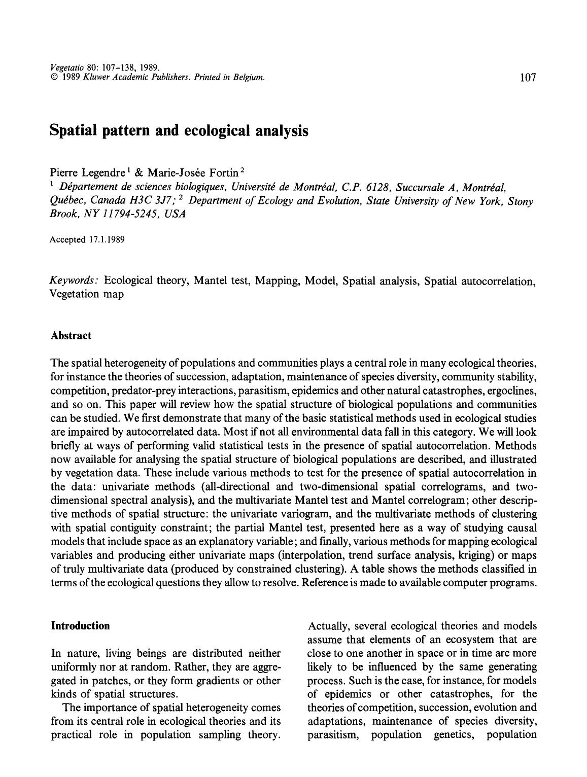 Spatial pattern and ecological analysis by Unknown