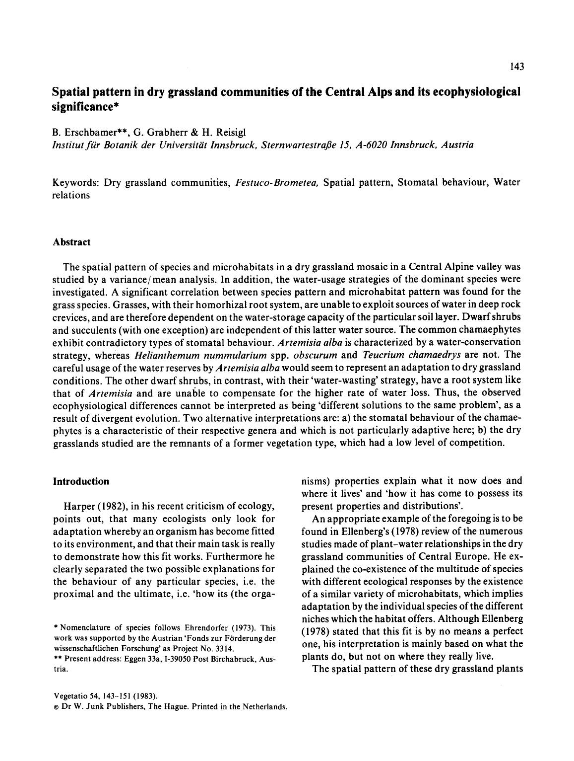 Spatial pattern in dry grassland communities of the Central Alps and its ecophysiological significance by Unknown