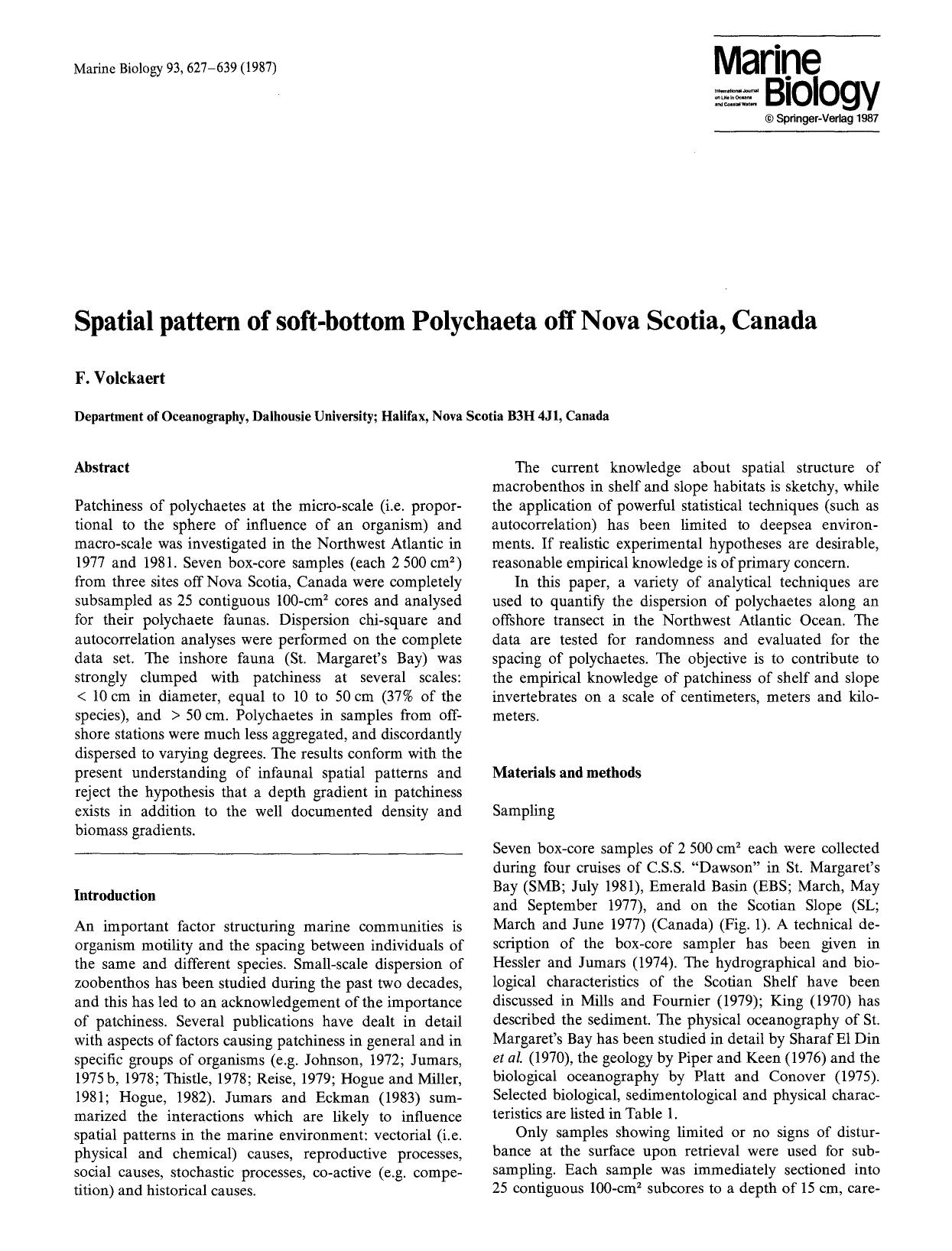 Spatial pattern of soft-bottom Polychaeta off Nova Scotia, Canada by Unknown