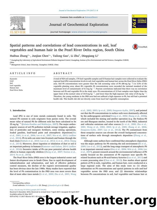 Spatial patterns and correlations of lead concentrations in soil, leaf vegetables and human hair in the Pearl River Delta region, South China by Huihua Zhang & Junjian Chen & Tailong Guo & Li Zhu & Dingqiang Li