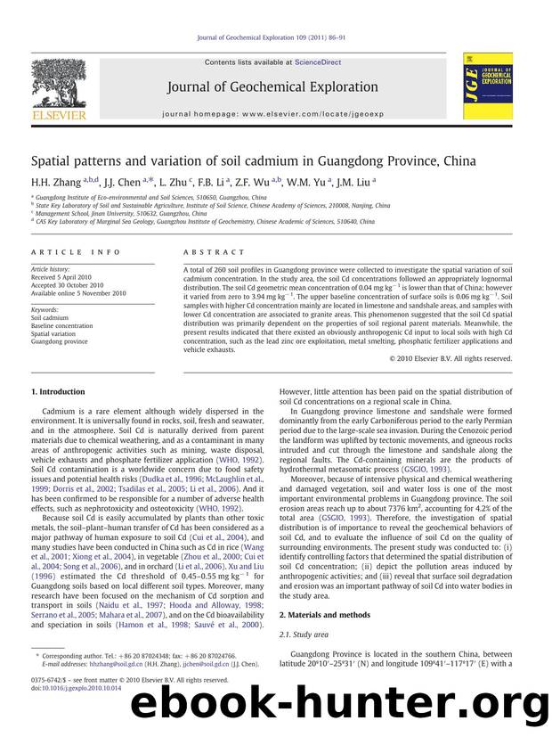 Spatial patterns and variation of soil cadmium in Guangdong Province, China by H.H. Zhang & J.J. Chen & L. Zhu & F.B. Li & Z.F. Wu & W.M. Yu & J.M. Liu