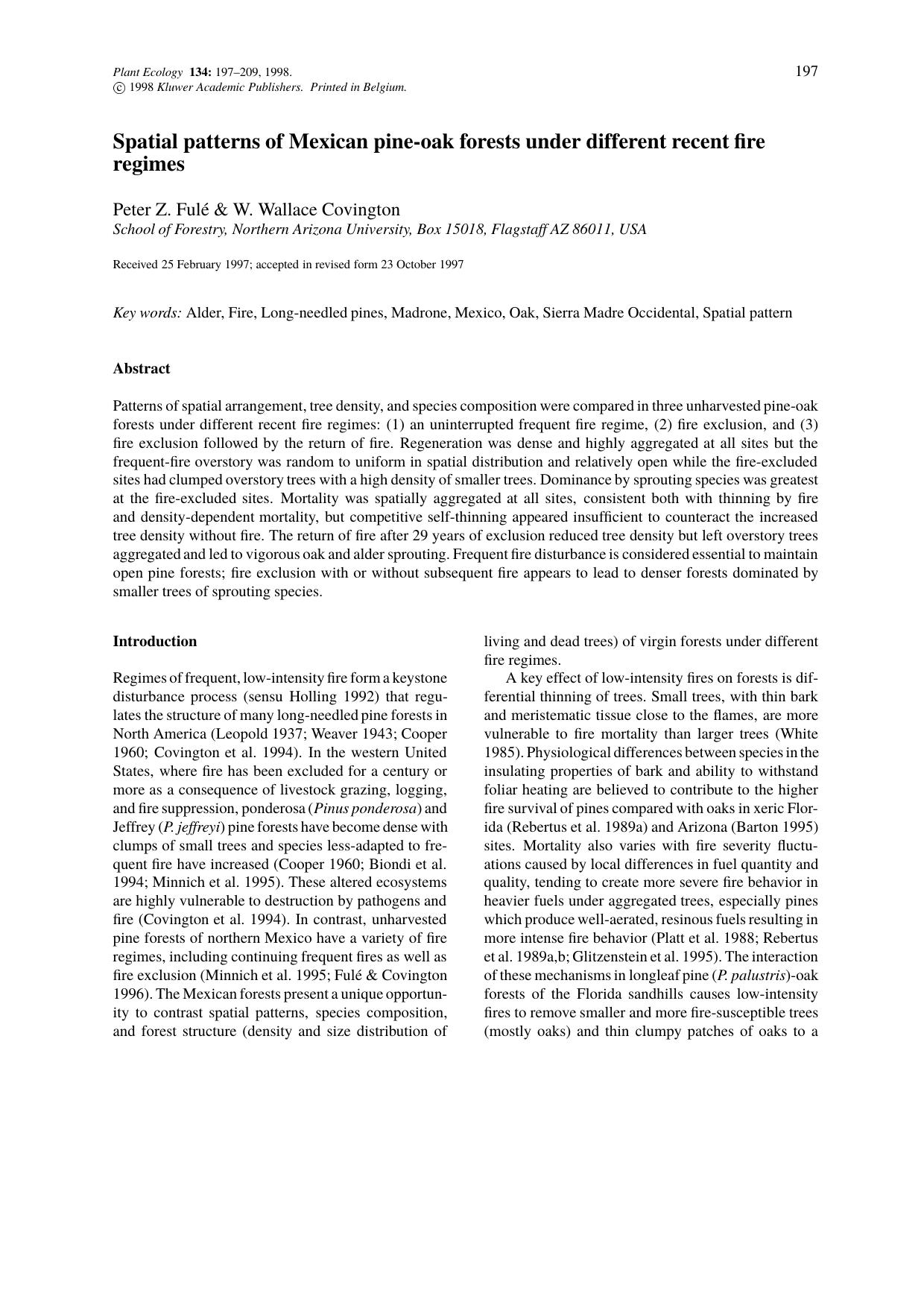 Spatial patterns of Mexican pine-oak forests under different recent fire regimes by Unknown