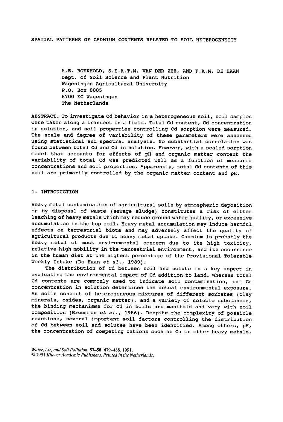 Spatial patterns of cadmium contents related to soil heterogeneity by Unknown