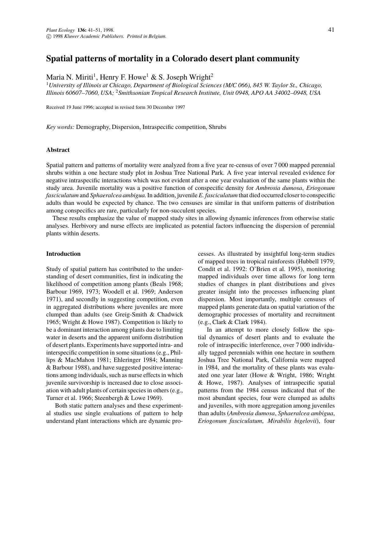 Spatial patterns of mortality in a Colorado desert plant community by Unknown