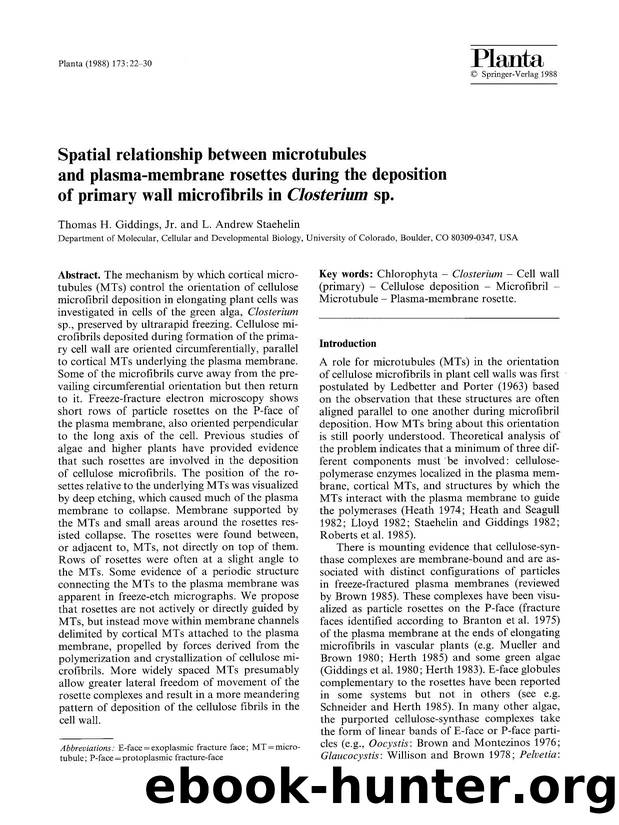Spatial relationship between microtubules and plasma-membrane rosettes during the deposition of primary wall microfibrils in <Emphasis Type="Italic">Closterium<Emphasis> sp. by Unknown