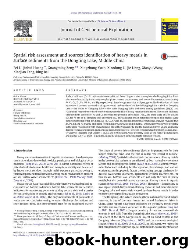Spatial risk assessment and sources identification of heavy metals in surface sediments from the Dongting Lake, Middle China by unknow