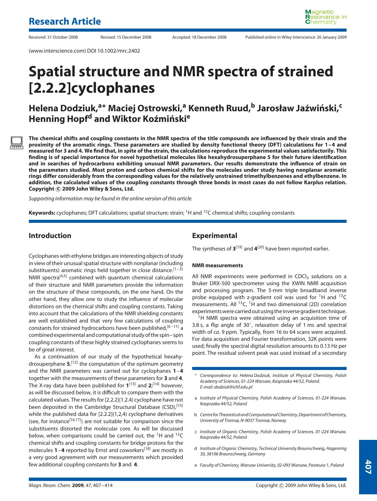 Spatial structure and NMR spectra of strained [2.2.2]cyclophanes by Unknown