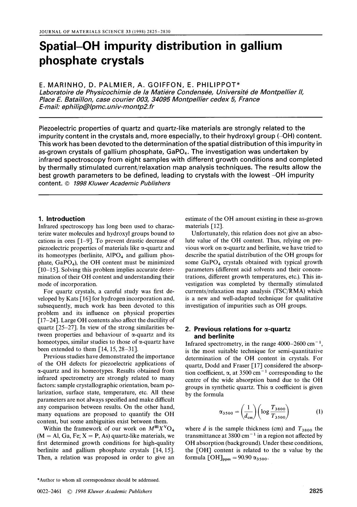 Spatial--OH impurity distribution in gallium phosphate crystals by Unknown