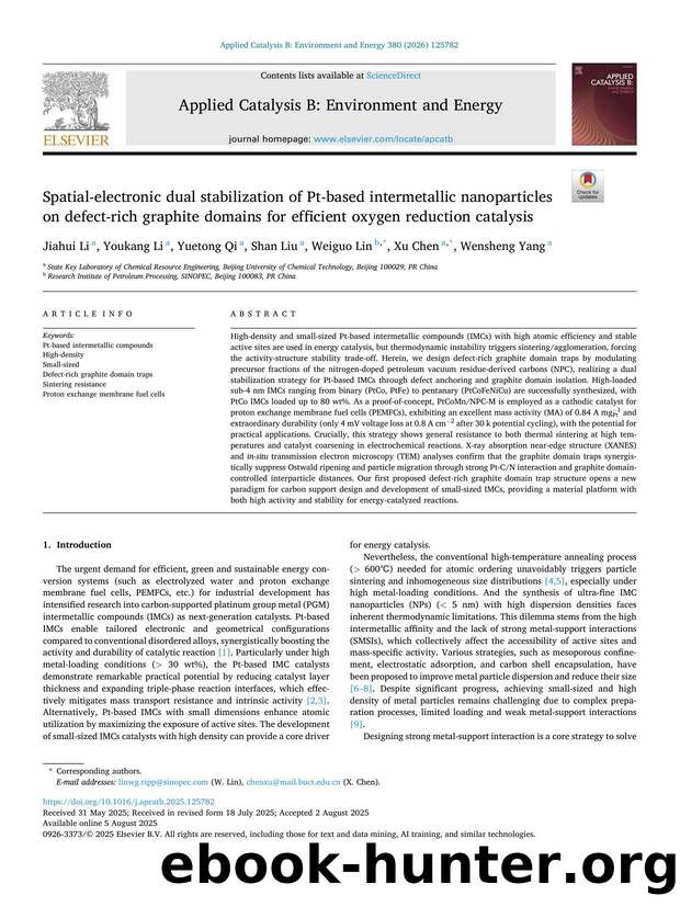 Spatial-electronic dual stabilization of Pt-based intermetallic nanoparticles on defect-rich graphite domains for efficient oxygen reduction catalysis by Jiahui Li