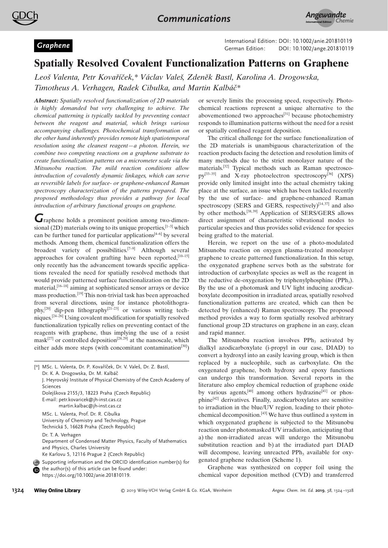 Spatially Resolved Covalent Functionalization Patterns on Graphene by Unknown