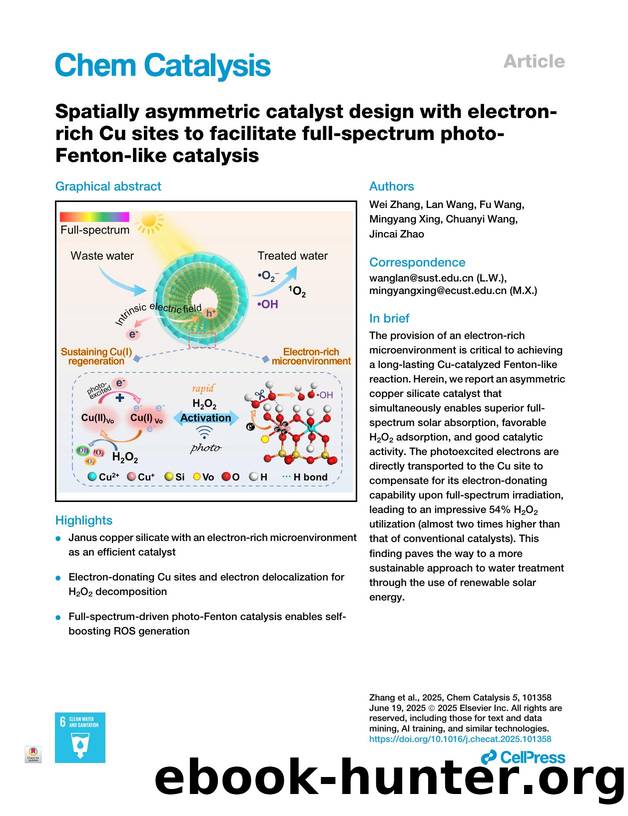 Spatially asymmetric catalyst design with electron-rich Cu sites to facilitate full-spectrum photo-Fenton-like catalysis by Wei Zhang & Lan Wang & Fu Wang & Mingyang Xing & Chuanyi Wang & Jincai Zhao