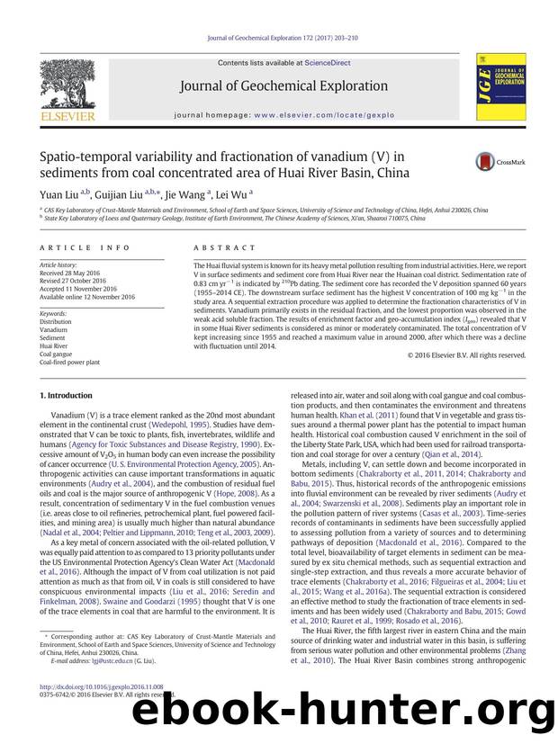Spatio-temporal variability and fractionation of vanadium (V) in sediments from coal concentrated area of Huai River Basin, China by Yuan Liu & Guijian Liu & Jie Wang & Lei Wu